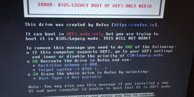 Πρόβλημα με  Error: Bios/Legacy Boot of UEFI-Only media η λύση
