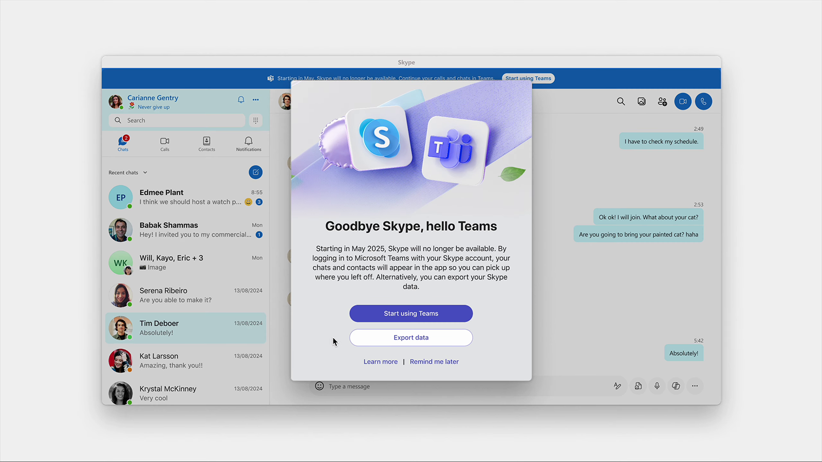 Goodbye Skype hello teams